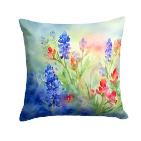 Texas Bluebonnets in Watercolor Throw Pillow Machine Washable, Indoor Outdoor Decorative Pillow for Couch, Bed or Patio, 14Hx14W