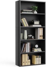 Industrial 5 Shelf Bookcase - Large 53 Inch Tall Floor Standing Open Bookshelf with Anti-Tipping Device for Home Office Black
