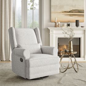 Swivel Recliner Chair, Comfy Glider Rocking Chairs with Lumbar Pillow and Footrest, Upholstered Swivel Rocking Chair for Bedroom,Nursery,Light Gr