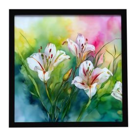 Utah Sego Lilies in Watercolor Framed Metal Print Bathroom, Kitchen, Office, Home Decor Wall Art Ready to Hang, Square, 8X8