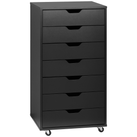 7-drawer Vertical File Cabinet for Home Office, Storage Cabinet with Wheels, 18.7"x15.6"x35.4", Black