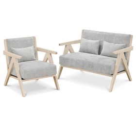 2 Pieces Living Room Furniture Set with Rubber Wood Frame (Color: Gray)