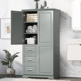 Tall and Wide Storage Cabinet with Doors for Bathroom/Office, Three Drawers (Color: grey)